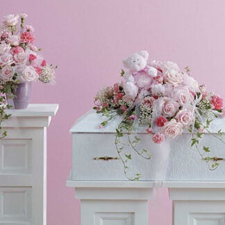 Pink Infant Casket Spray with Plush Animal