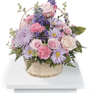 Basket Arrangement in Pastel Purple and Pinks
