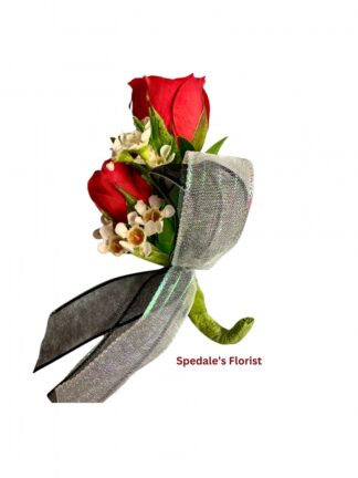 Red Rose Piggy Back Boutonniere with tucks <br><span class="local-delivery-disclaimer" style="text-decoration: none; font-size: 0.5em; color: #FF0000;">• Local Delivery Only</span>