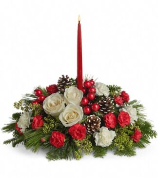 Single Candle Christmas Centerpiece <br><span class="local-delivery-disclaimer" style="text-decoration: none; font-size: 0.5em; color: #FF0000;">• Local Delivery Only</span>