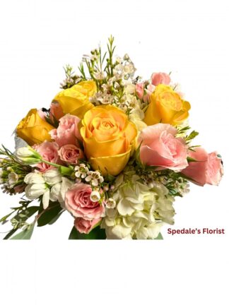 Pink white and yellow Nosegay <br><span class="local-delivery-disclaimer" style="text-decoration: none; font-size: 0.5em; color: #FF0000;">• Local Delivery Only</span>