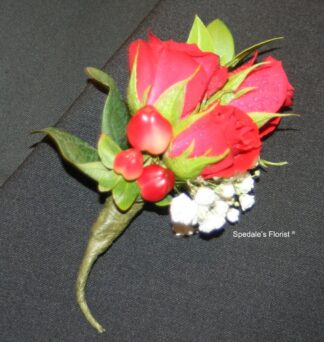 3 Red Rose Ornate Boutonniere <br><span class="local-delivery-disclaimer" style="text-decoration: none; font-size: 0.5em; color: #FF0000;">• Local Delivery Only</span>